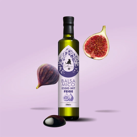 Animation einer Flasche Balsamico Essig mit Feige von Gattino