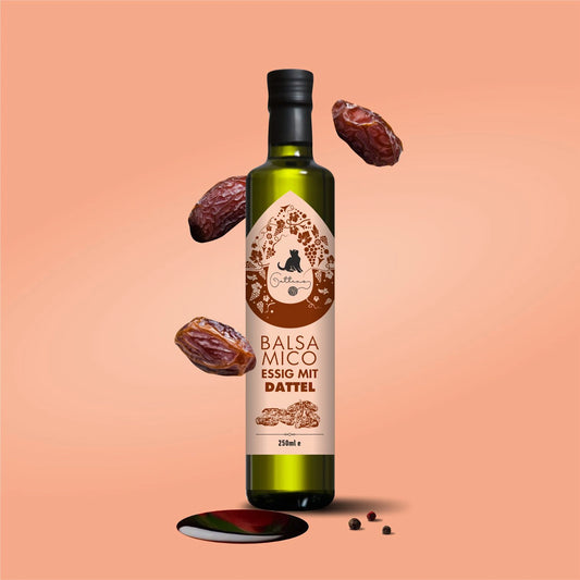 Animation einer Flasche Balsamico Essig mit Dattel von Gattino