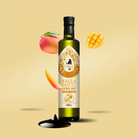 Animation einer Flasche Balsamico Essig mit Mango von Gattino