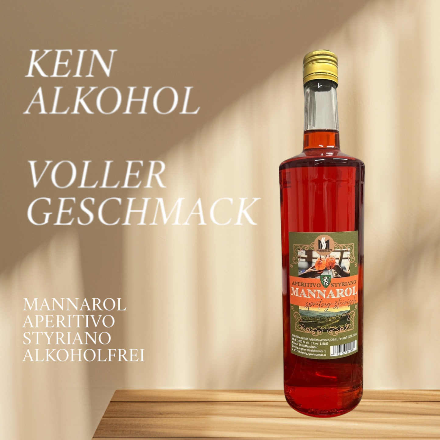 Mannarol Aperitivo Styriano Alkoholfrei mit Werbeslogan