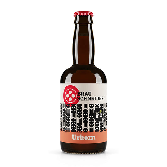 Eine Flasche Brauschneider Urkorn Bier